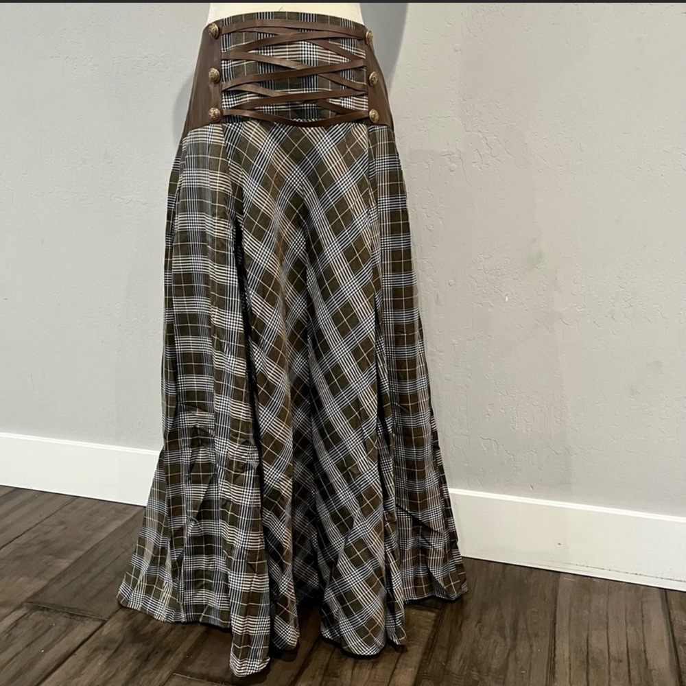 Scarlet Darkness Goth Brown Plaid Maxi Skirt - Size 2X